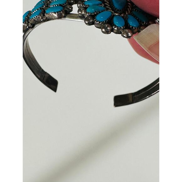 Vintage Zuni Alice Quam Turquoise Native American Silver Bracelet - Picture 7 of 8